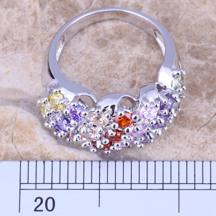 Enjoyable Multicolor Cubic Zirconia Silver Plated Women\'s Ring Size 6 / 7 / 8 / 9 R1113