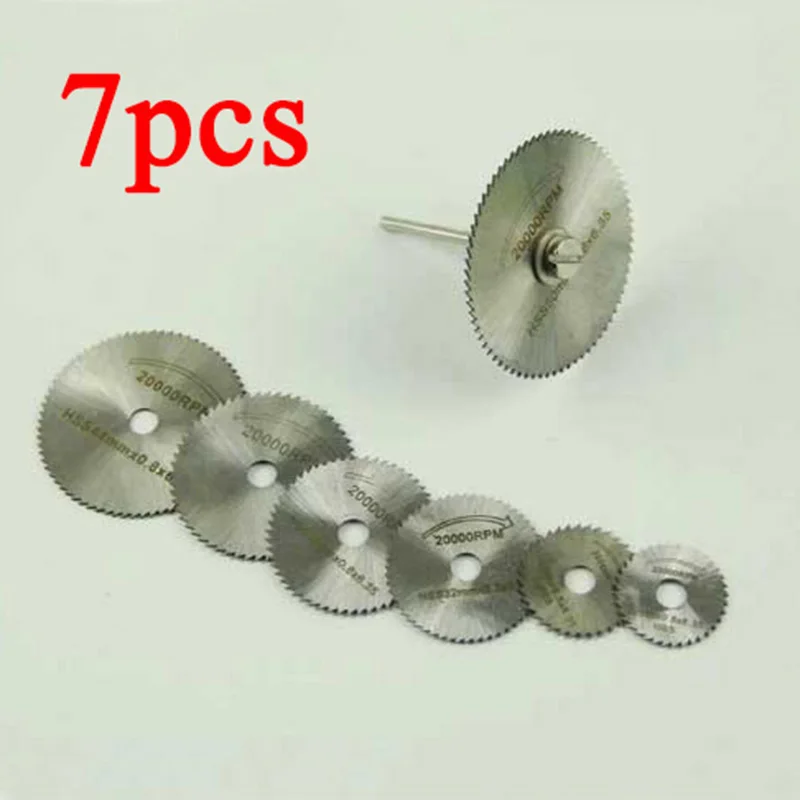 7PCS HSS Cutting Discs Rotary Circular Saw Blades Tool  Mandrel For Dremel Cutoff metal cutting for woodworking Free Shipping