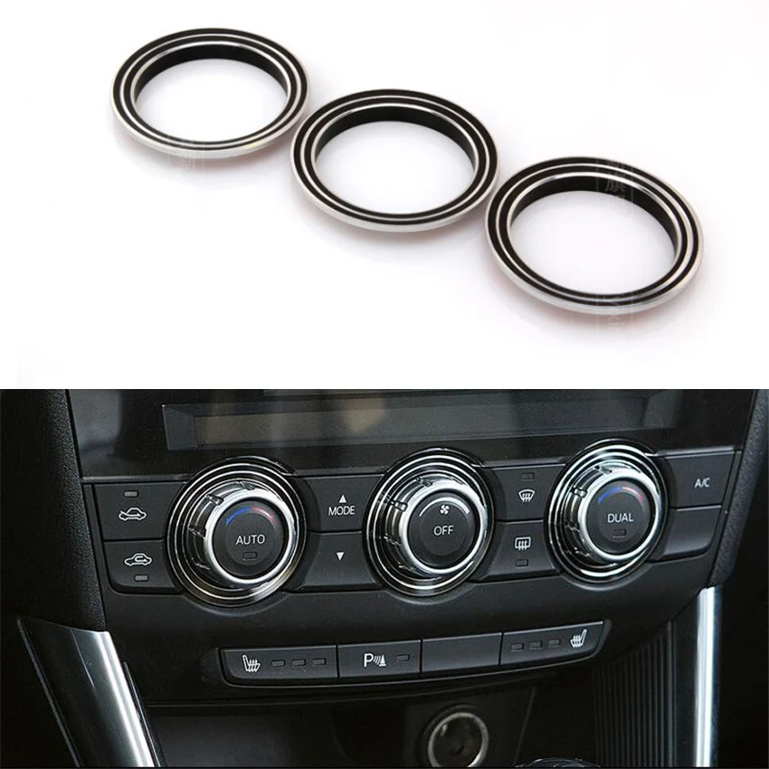 3Pcs Auto Car AC Air Conditioner Switch Button Decoration Ring Cover Trim Circle Black For Mazda CX5 CX-5 Atenza 13-14