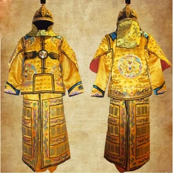 Chinese ancient Leather Copper Dragon general Helmet Armor Corselet Kui Jia Outfit Qing Dynasty Clothes armor Manchu flag armor