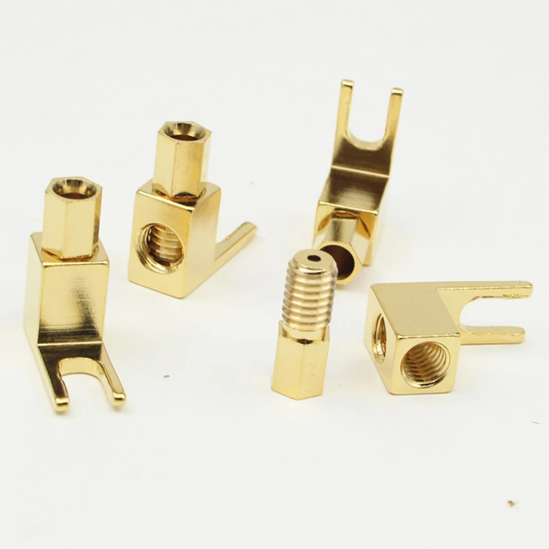 4 ชิ้นทองเหลืองชุบทองมุมขวา Hifi audio สายลําโพง Y spade spade กล้วย to spade อะแดปเตอร์