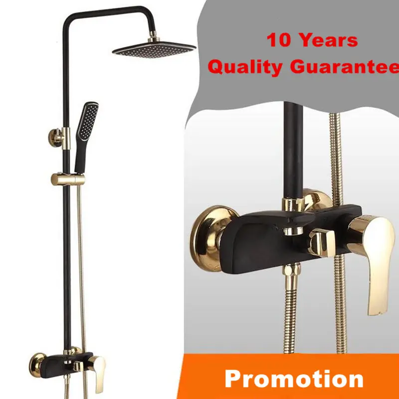 

Black Gold Wall Mount Dual Handle 8 inch Rainfall Bathroom Shower Set Faucet Oil Rubbed Bronze Finish