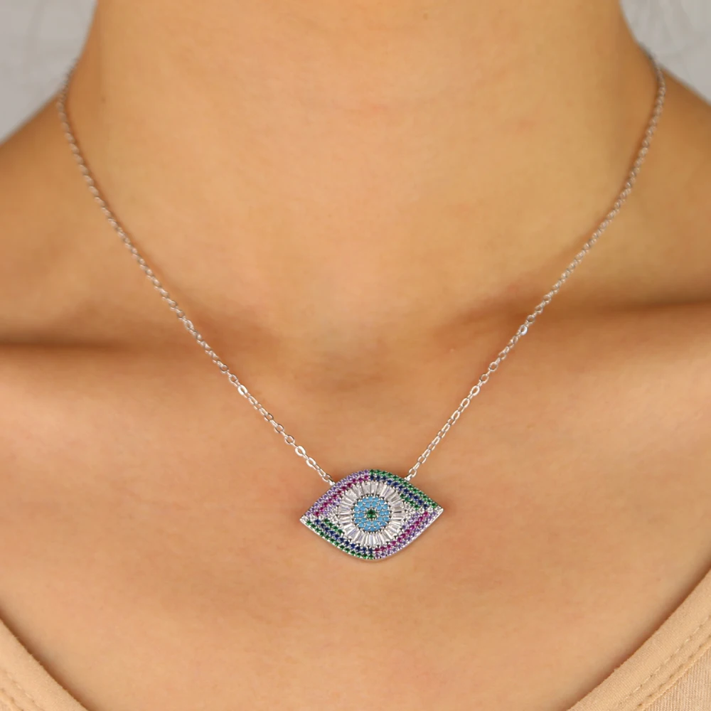 

2019 new arrived rainbow cz necklace for women high quality AAA cubic zirconia eye pendant collar chain