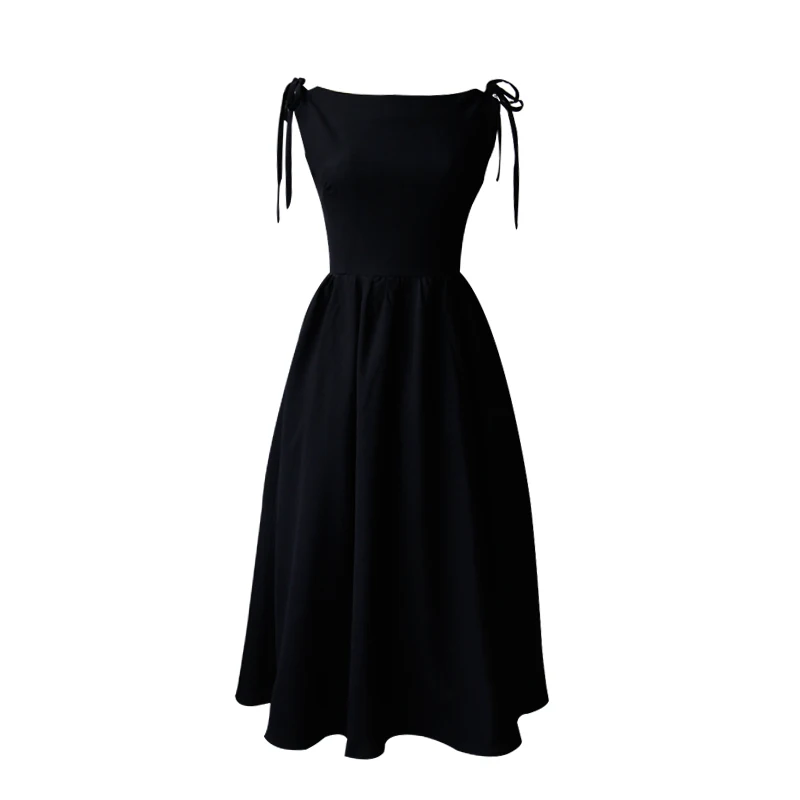 

Vintage Hepburn Style Black Slash Neck Slim Dress Party Vintage 50s60s Sleeveless Temperament Dress