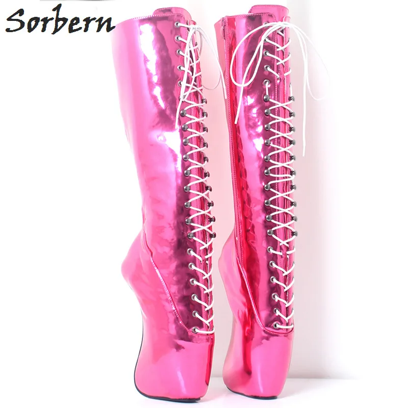 Sorbern Metallic Pink Knee High Boots For Women Heelless Super High Heels Sexy Ballet Fetish Boots Unisex Custom Colors Boots