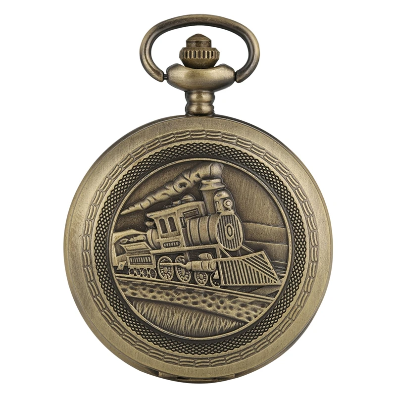 Locomotive Train Pattern Bronze Steampunk Necklace Quartz Pocket Watch  Pendant Chain Art Collectible Unisex Gifts for Men Women