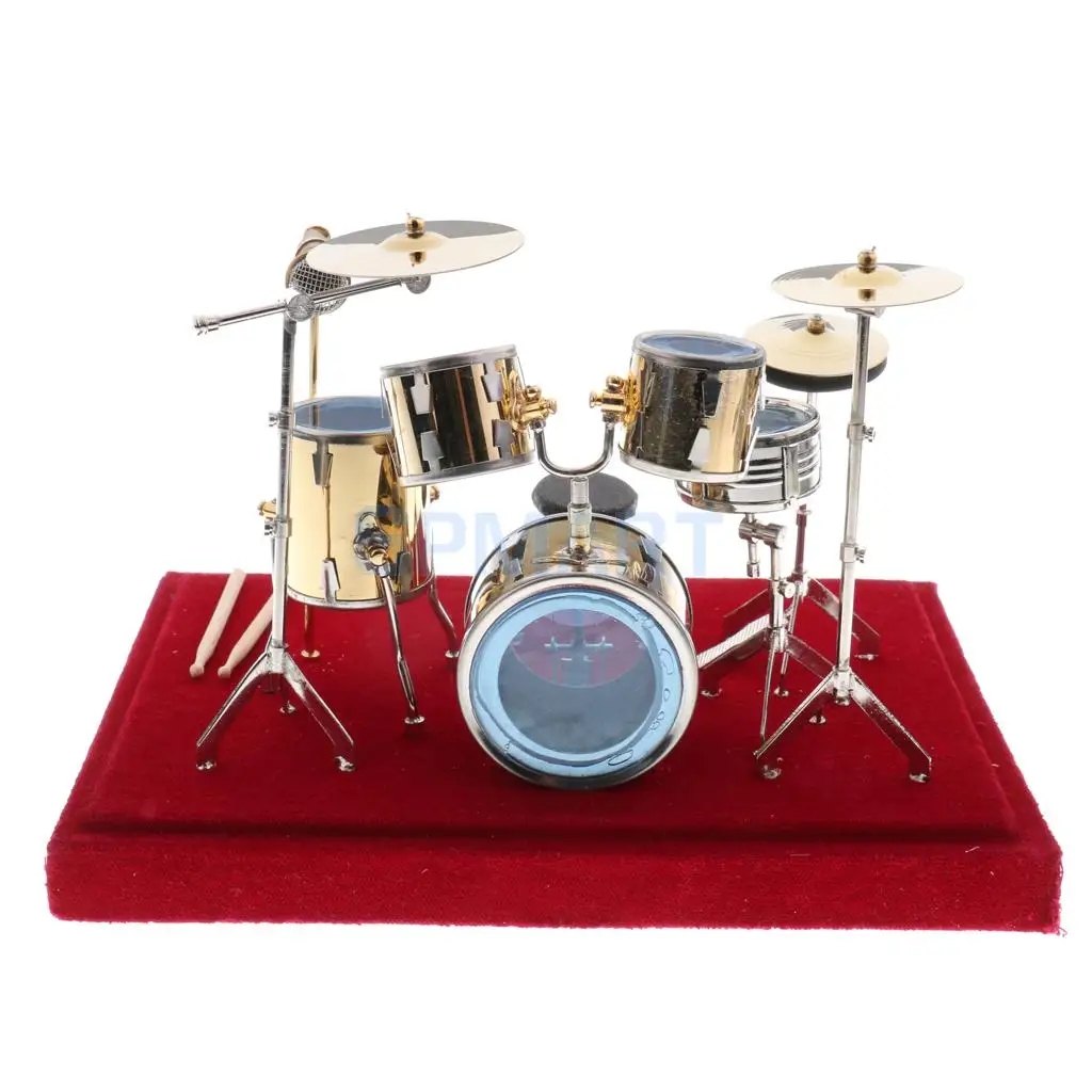 1/12 Dollhouse Miniature Tamburo di Rame Set di Modello con la Scatola di Presentazione Strumento Musicale Ornamenti Action Figures Accessorio Regalo Del Capretto