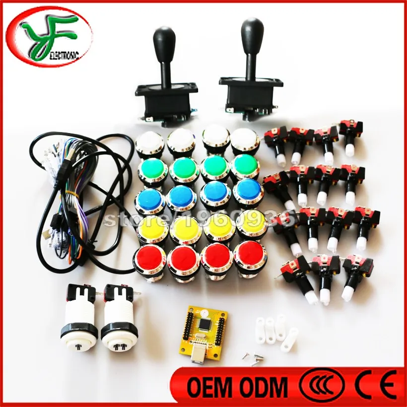 

Arcade game DIY kit parts 2 HAPP style joysticks & 20 LED Chrome Plated Illuminated push buttons & PC/PS3 encoder USB to jamma