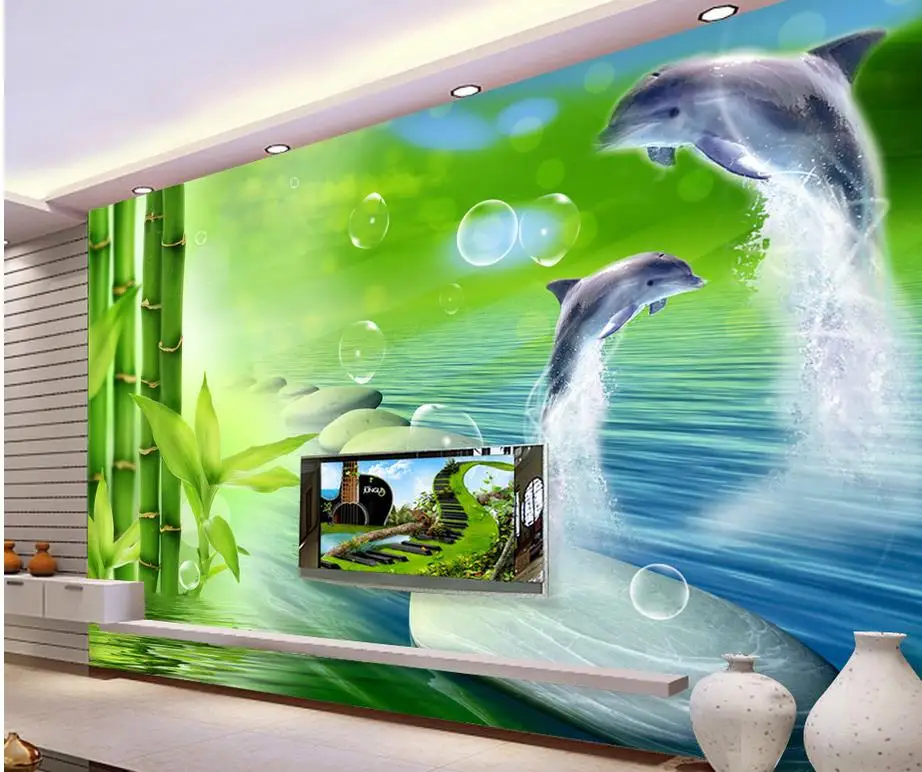 

3d wallpaper for room Bamboo Dolphin Background Wall living style wallpaper 3d customized wallpaper custom 3d wallpaper