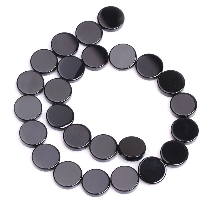 10-16mm Natural Black Agate Stone Beads 15\'\' Button Coin Shape Loose Beads For Jewelry Making Beads Necklace DIY Beads Gift