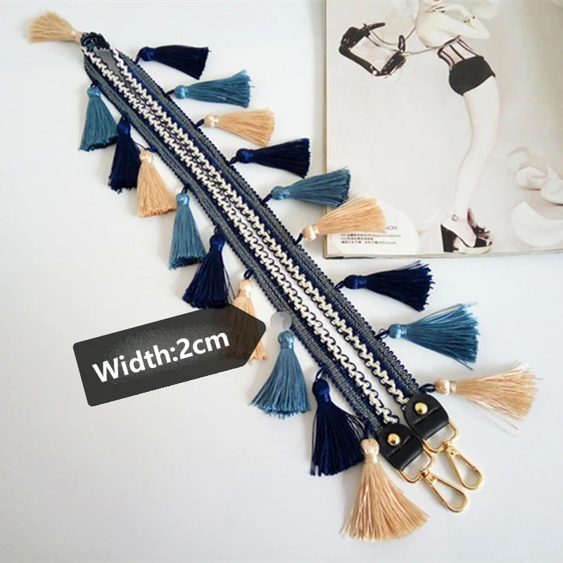 Bag Handle Strap Fringed Woven Bag Shoulder Straps Ethnic Style Replacement Belt Bag Accessories Part for Women 80cm 100cm 120cm