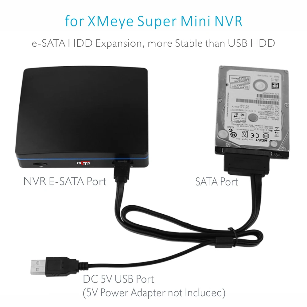 ENSTER e-SATA HDD 확장 케이블 XMEYE/ AEEYE Super Mini NVR e-SATA 포트, SATA hdd를 e-SATA HDD DC5V 로 변환, 핫 스왑