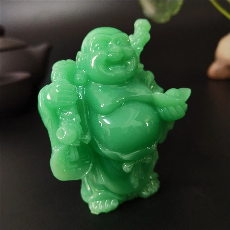 Glowing Chinese Money Laughing Buddha Statue Sculpture Man-made Jade Stone Home Decoration Maitreya Buddha Statues Figurines