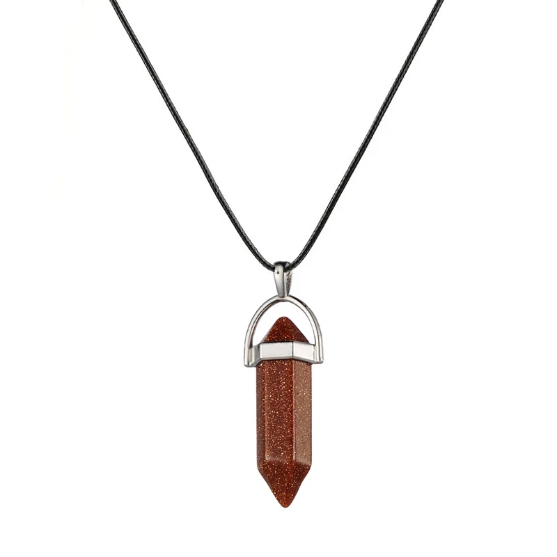 Cute Girls Hexagonal Column Stone Necklaces Women Natural Stone Crystal Pendant Leather Chain Necklace Female Jewelry Party Gift