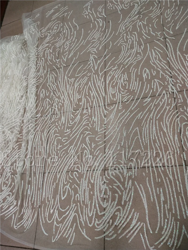 high quality JRB-72102 Nigerian Lace Fabric Wedding African Lace Fabric with glitter sequins in off white color