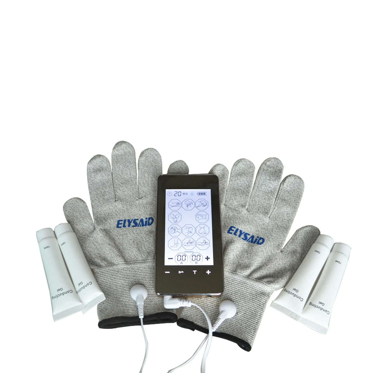 Dual Channel Touch Screen Smart Electronic Pulse Massager 12Mode Electro Device With Conductive Glove And 4 Pcs Conducting Gel