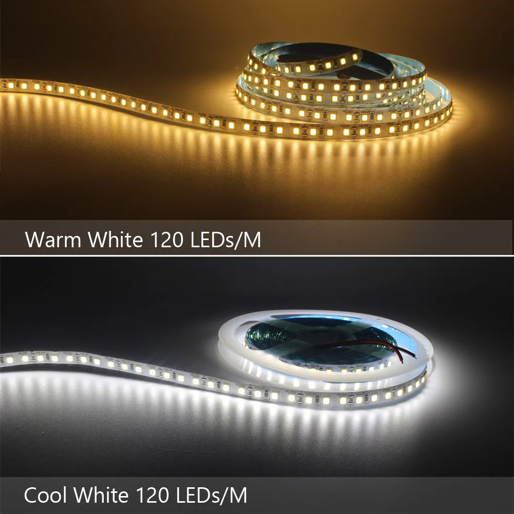 LED 스트립 SMD 2835, 1M, 2M, 3M, 4M, 5M LED 스트라이프 테이프 조명, 따뜻한 흰색 유연한 스트립 리본, 홈 장식 조명, 12V, 120LED/M, 240LED/M