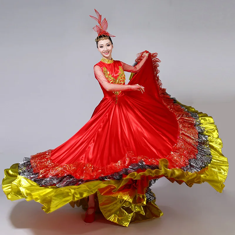 Spanish Bullfighting Dress Festival Flamenco Opening Dance Full-skirt for Adult Female Stage Performance Big Swing Costume H585