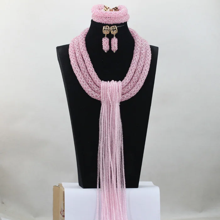 Falls Bridesmaid Necklace Set Graceful Baby Pink African Crystal Beads Jewelry Sets Crystal Beads Gift Free Shipping ABH258