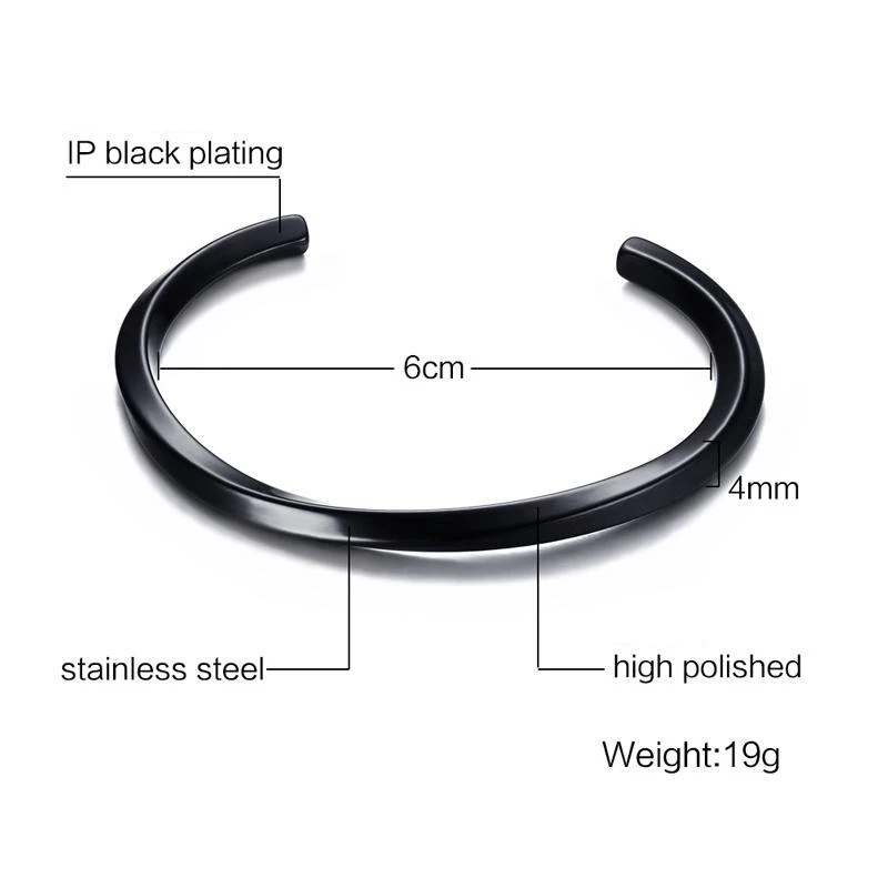 Black Silver Color Cuff Bangle for Man and Women Quality 316L Stainless Steel Punk Bangle Bracelet Titanium Jewelry