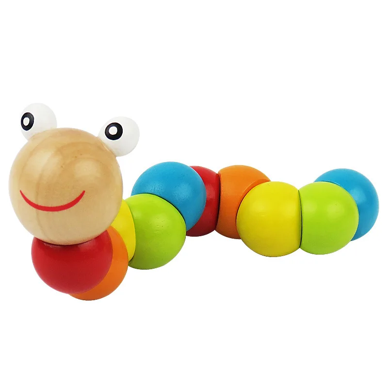 Colorful carpenterworm Puzzles Kids Educational Wooden Toys Baby Children Fingers Flexible Training Science Twisting Worm Toys