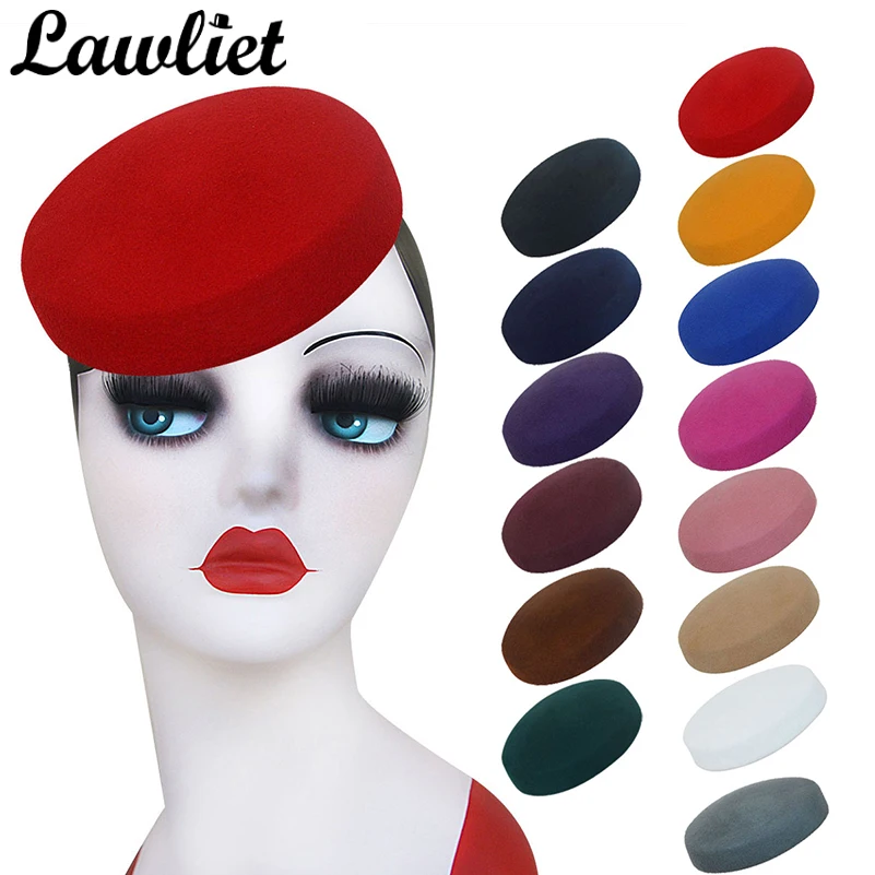 Lawliet Circle Women Headpiece Wool Felt Hats Pillbox Hats Fascinator for Womens Millinery Supply Hat Base Cocktail Hats