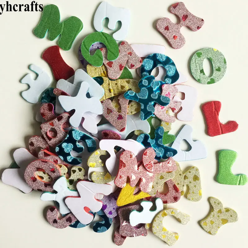 1bag/LOT,New printed shiny A-Z letters alphabet foam stickers Kindergarten craft diy toys Self learning Teach your own Creative