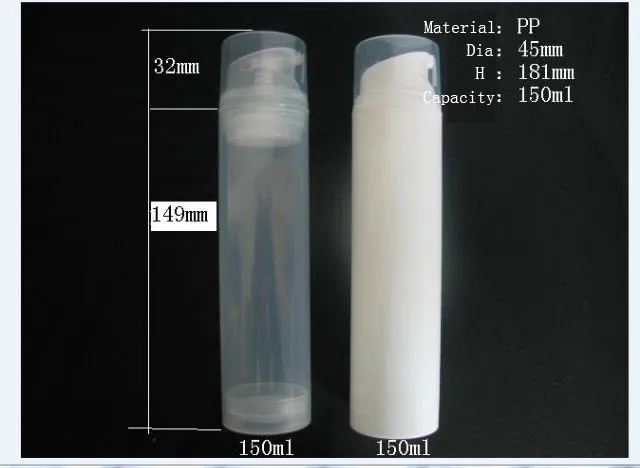 

30pcs/lot PP 150ml airless bottle white clear color airless pump for lotion BB cream bottle vacuum bottle