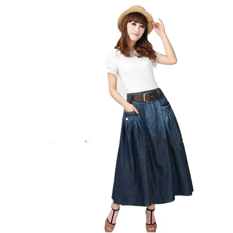 TIYIHAILEY-Women's Long Denim Skirt with Belt, All-match Loose Casual Jeans Skirt, Elastic Waist, Fashion, S-3XL，2024