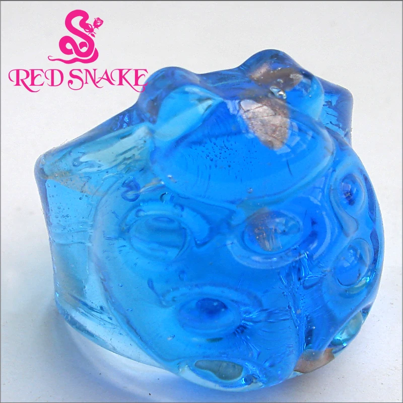 RED SNAKE Fashion Ring Handmade Ladybug with Sky blue stereoscopic Design Murano Glass Rings