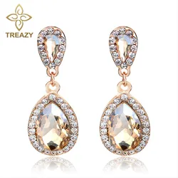 TREAZY Brincos Champagne Crystal Earrings for Women Statement Fashion Jewelry Women Water Drop Dangle Drop Earrings Pendientes