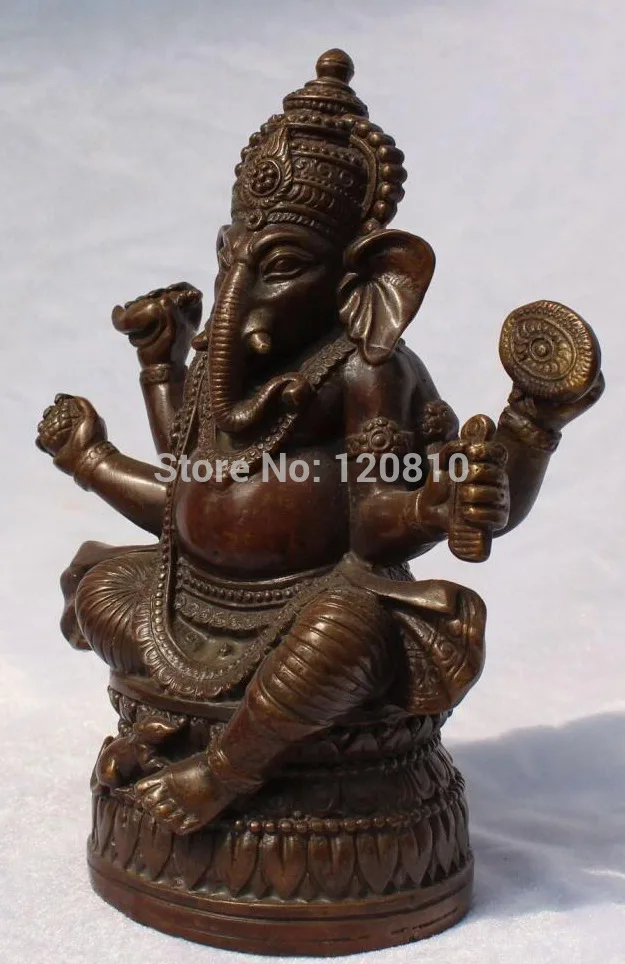 17CM Tibetan Religions Bronze India Ganapati Ganesh Lord Ganesha Buddha Statue 2 colour choice