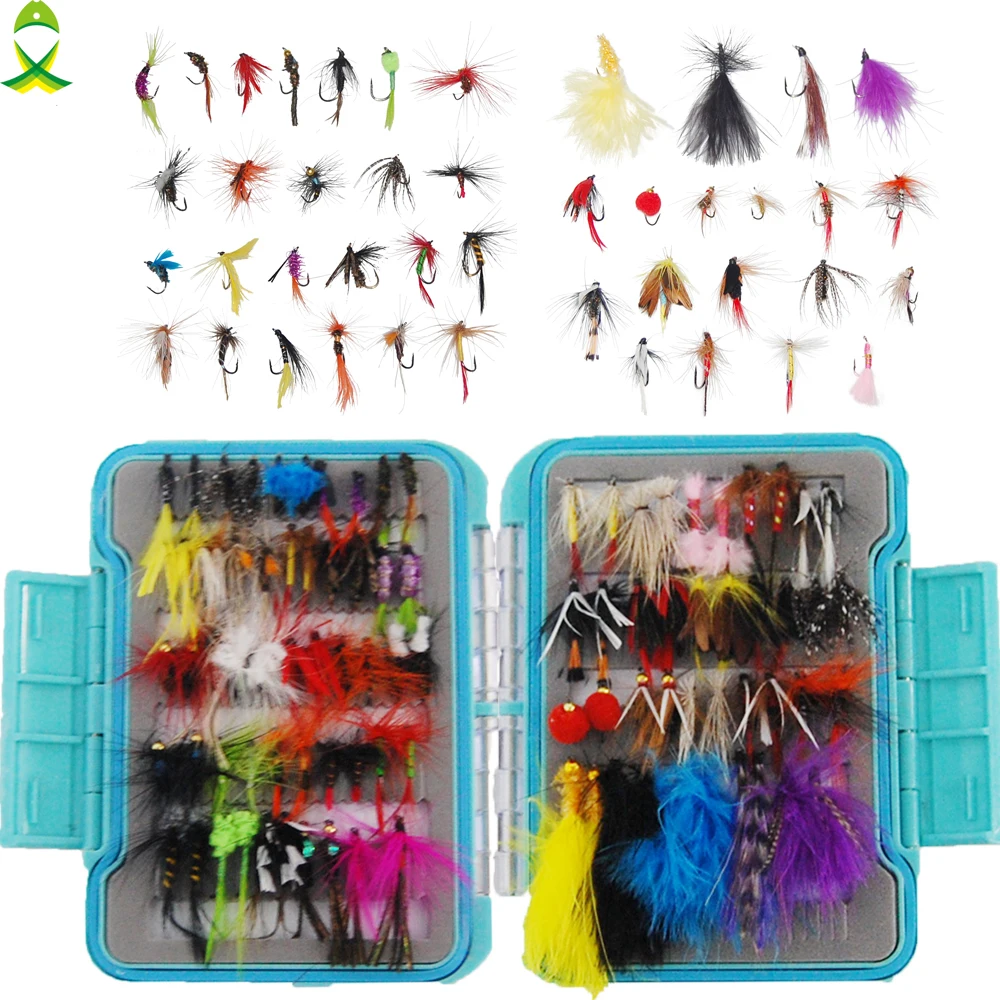 JSM 94pcs/box Insect Fly Fishing hook Artificial Bait with Feather for fly fishing lure Carp Fish hook Water surface