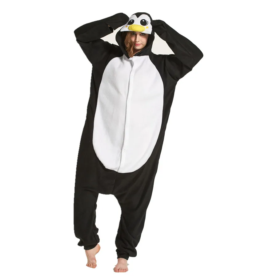 Adults Polar Fleece Black Penguin Animal Kigurumi Women's Men's Onesies Pyjamas Cosplay Costume for Halloween and Carnival Party