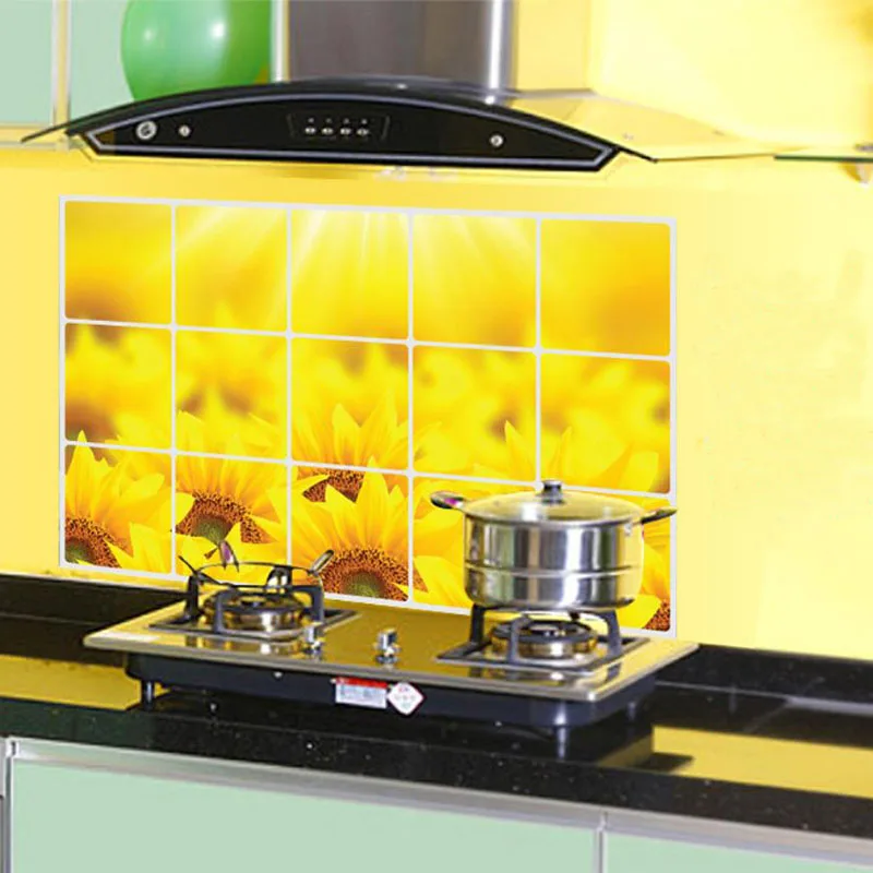 Kitchen Oil-Proof Wall Sticker Sunflower Waterproof Poster Mural Home Decor Wallpaper Prevent High Temperatures Wall Art Decal