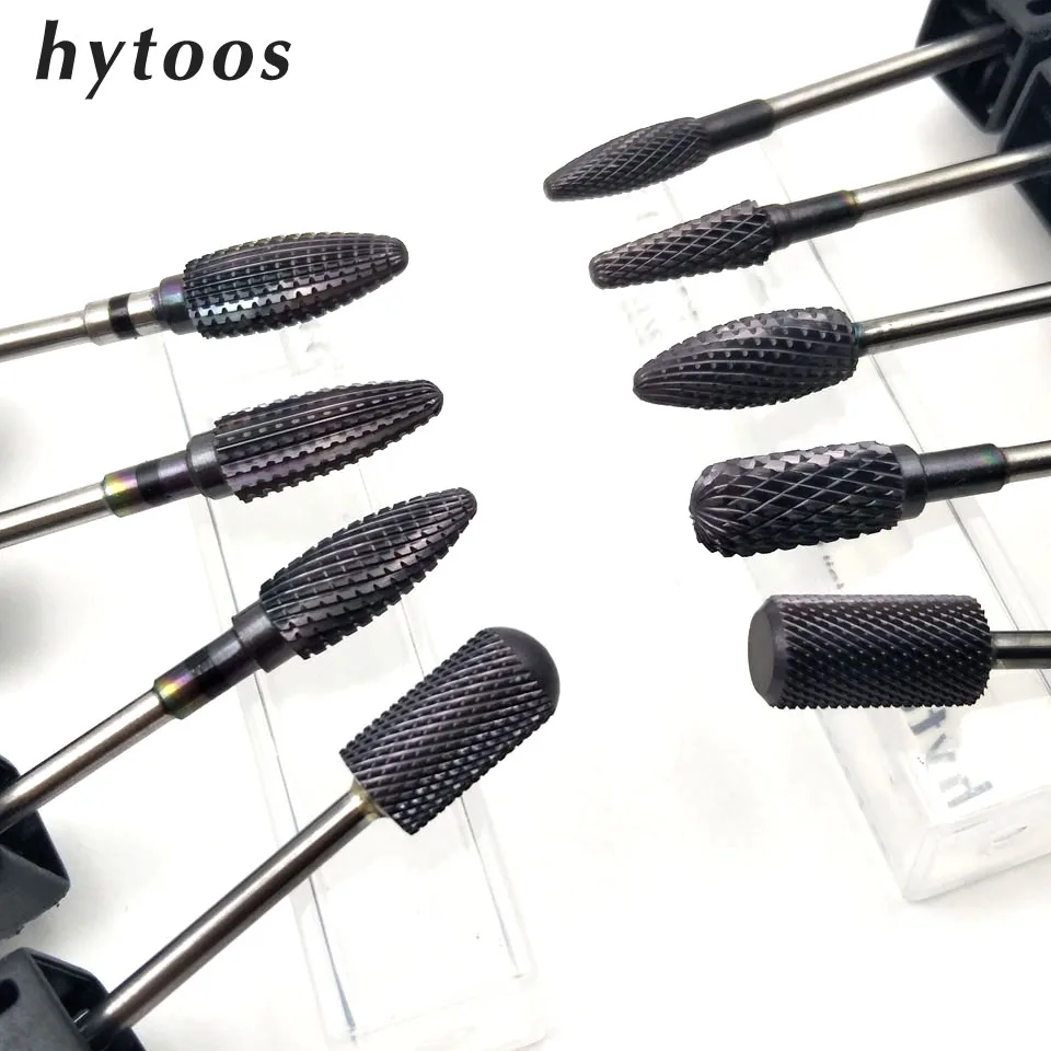 HYTOOS Black Cotaing Nail Bits 3/32 Tungsten Carbide Nail Drill Bit Milling Cutter for Manicure Drill Accessories Nails Tools