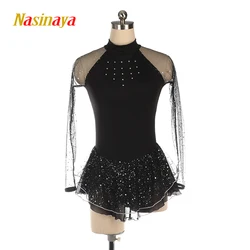 Figure Skating Competition Training Dress Customized Girls' Gymnastics Performance Black And White Rose Pink Mesh Shiny Clothing