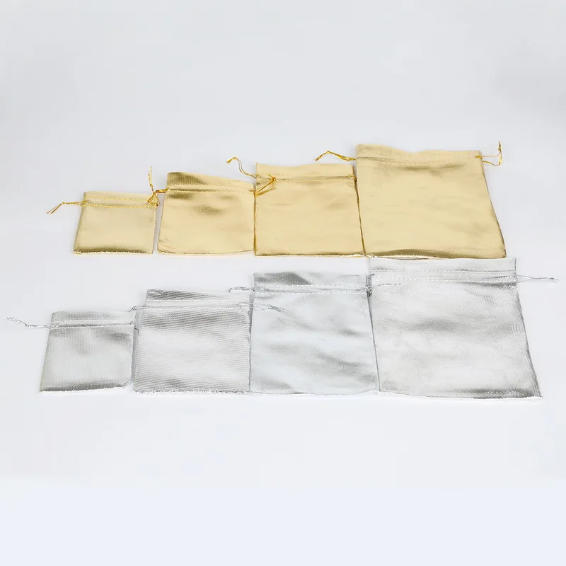10 stks Goud Zilver Kleur Metallic Folie Organza Zakjes Kerst Bruiloft Gunst Geschenken Snoep Zakken Sieraden Tas
