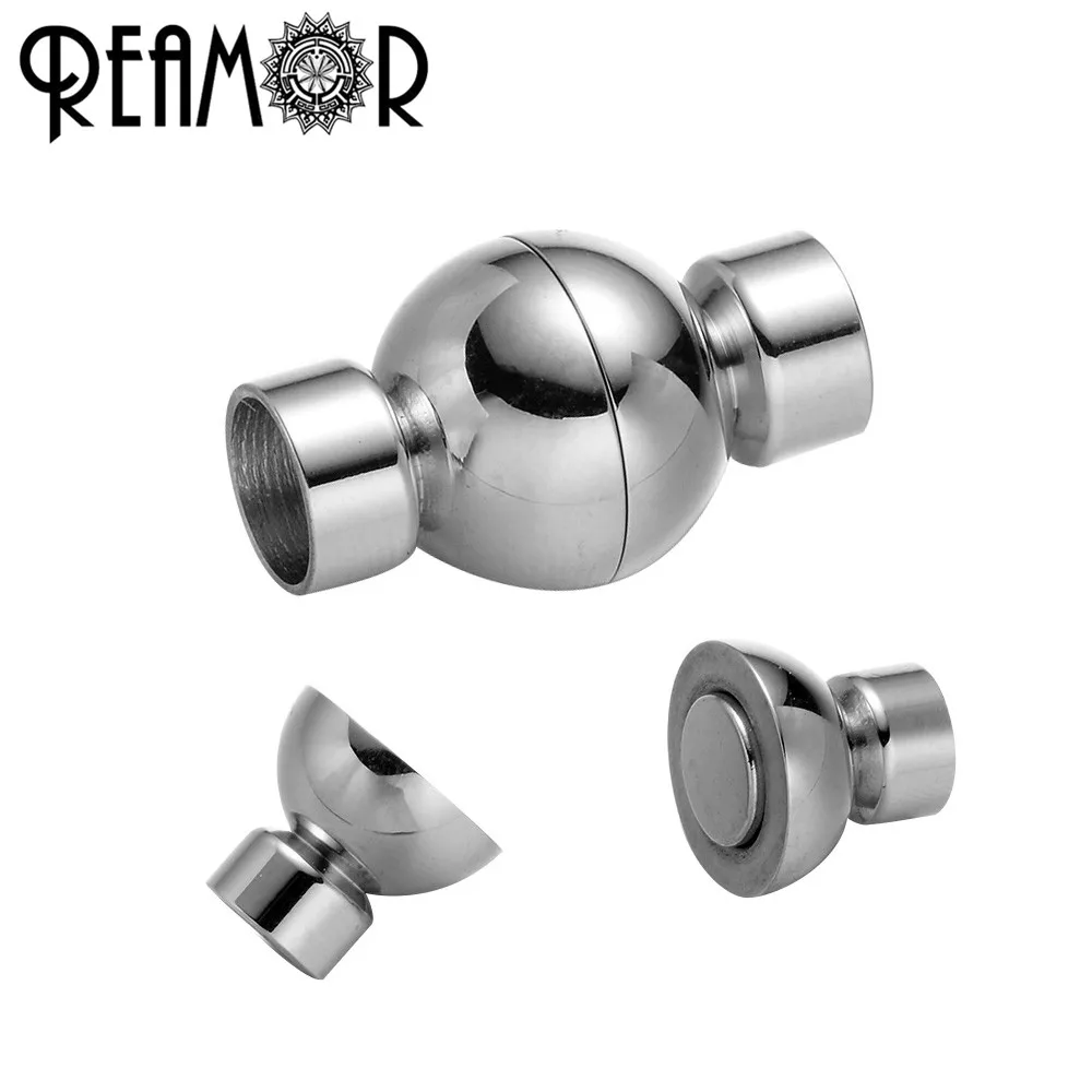 

REAMOR 316l Stainless Steel 6mm Hole Round Ball Magnetic Clasp DIY Leather Bracelet Necklace Buckle Jewelry Making Wholesale