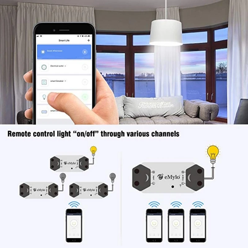 Emylo Wifi Schakelaar Slimme Draadloze Afstandsbediening Elektrische Voor Diy Domotica Relais Module 10A 90-250V Ondersteuning ios Android