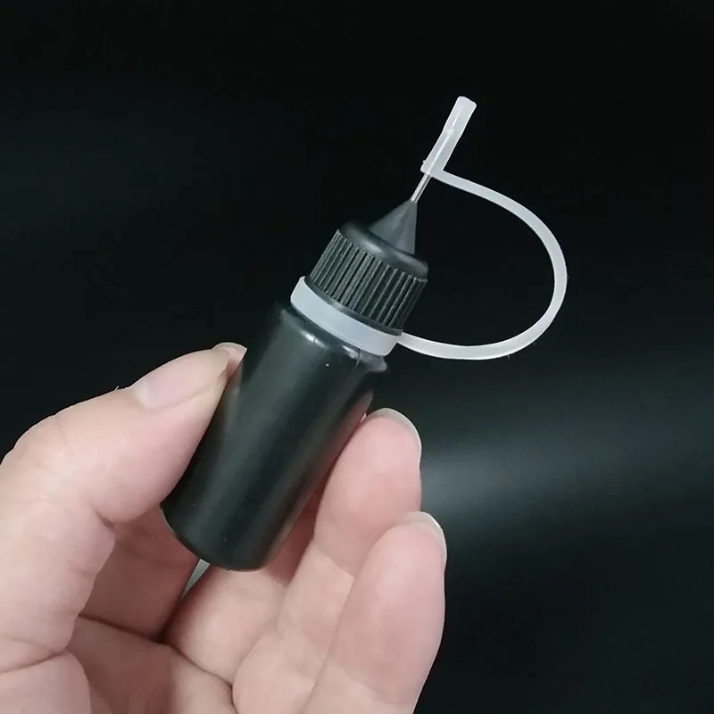 500 cái Màu Đen 10 ml LDPE Kim Chai Nhựa Rỗng Ống Nhỏ Giọt Chai Với Vít Đầy Màu Sắc Kim Loại Kim Mũ