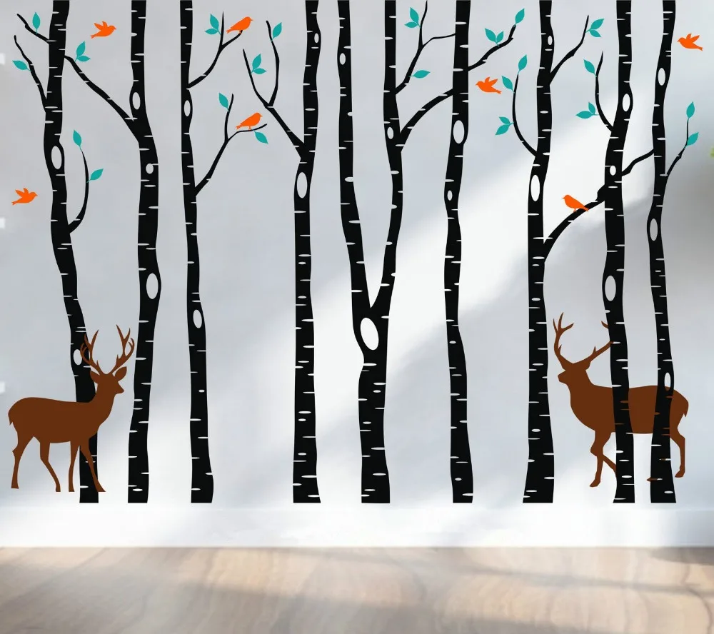 Vinyl Tree Wall Decals 260x360cm Reindeer Tree Forest Birds Wall Stickers Decal Nursery Decor Wall stickers for kids Room D661