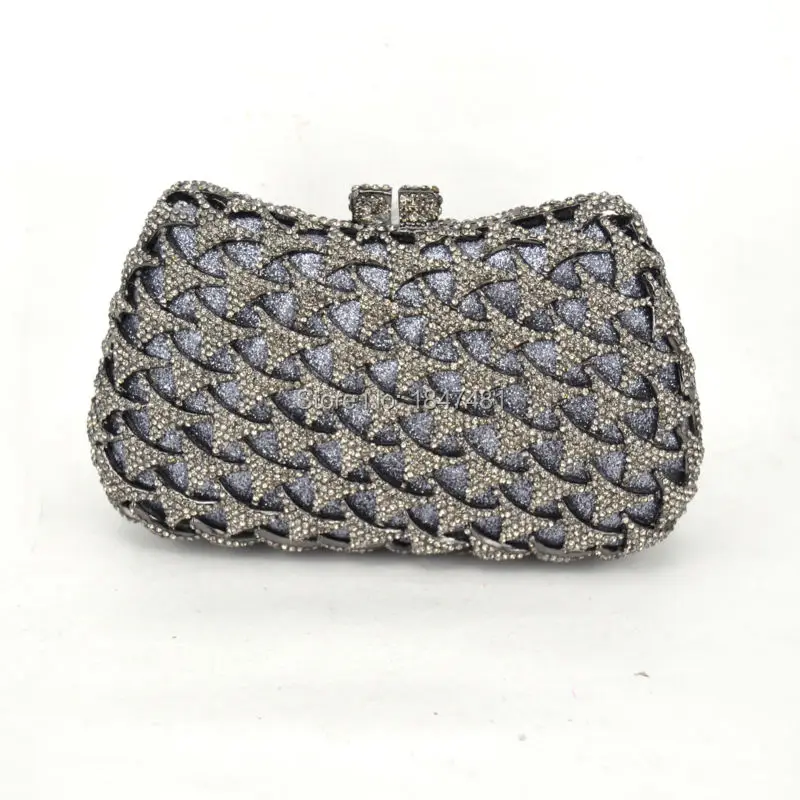 Gray Luxury Crystal Diamond Clutches Women Diamante Evening Bag Factory Wholesale Wedding Handbag Grey Black Party Purse SC511