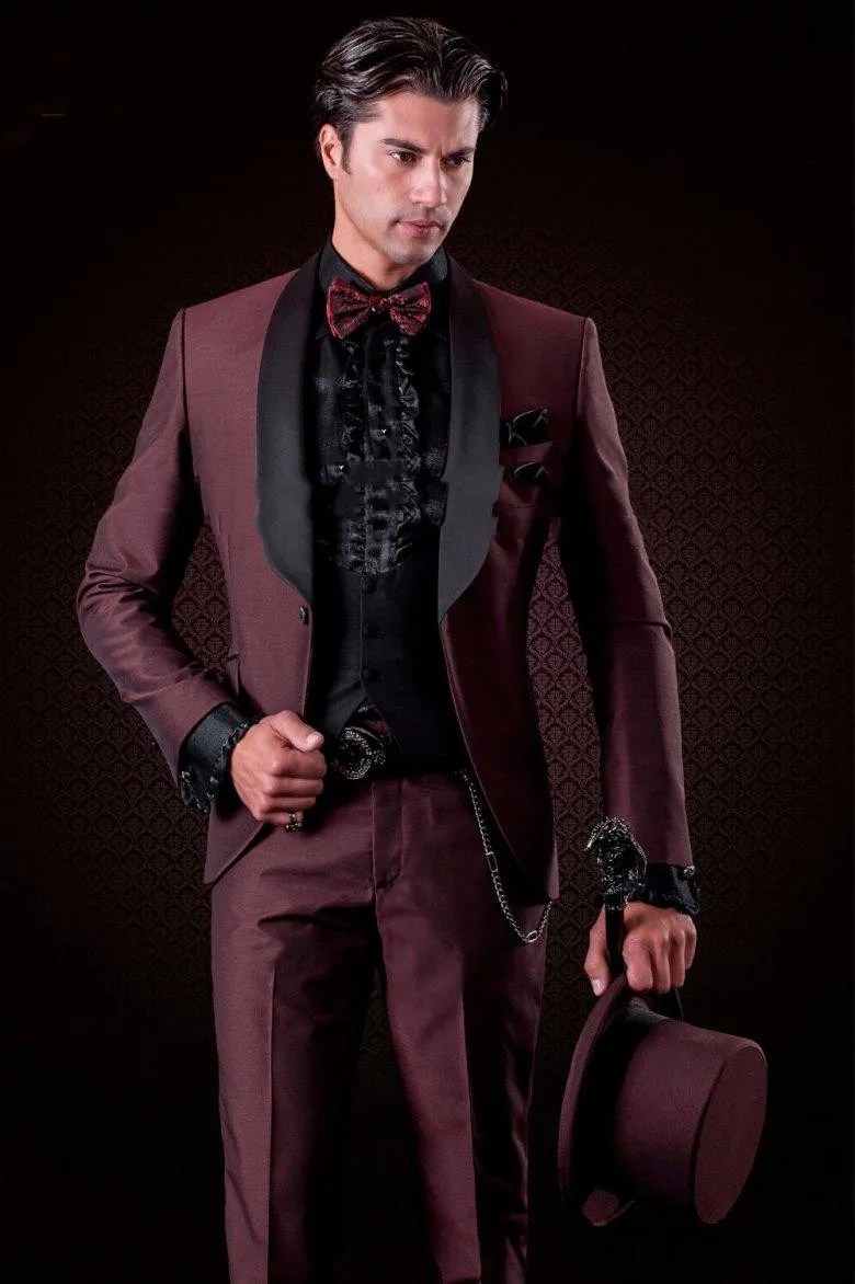 

Fashion Slim Fit Burgundy Groom Tuxedos(Jacket+Pants+Tie+Vest) Excellent Groomsman Men Formal Business Party Blazer Suits Men