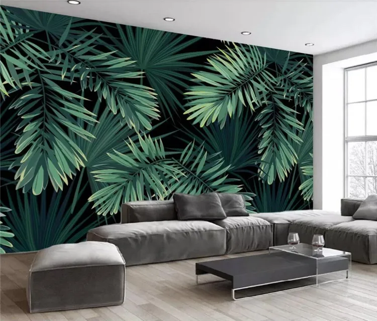 

Custom photo wallpaper mural European retro hand painted rainforest banana leaf background wall papel de parede