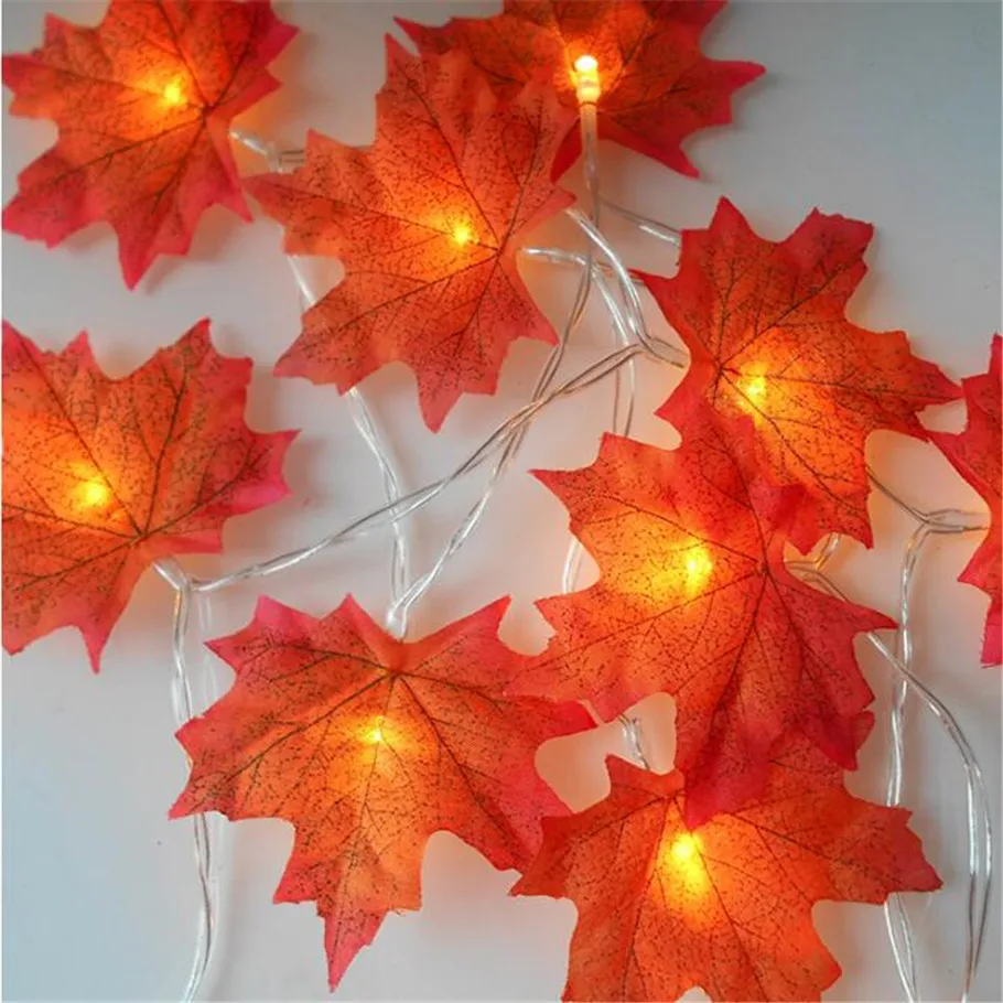 Autumn maple leaves LED fairy string light holiday party flower arrangement for new year decorations