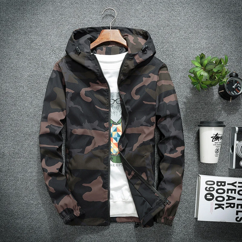 

DIMUSI Mens Jackets Spring Men Casual Windbreaker Camouflage Hooded Coats Mens Fashion Slim Hip Hop Bomber Jackets Clothing 5XL