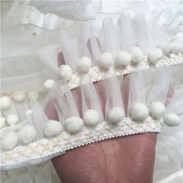 Mini garniture de boule rose/bleue, 3 mètres, dentelle pom pom + dentelle à volants en maille, ruban de dentelle boule pompon fait à la main, accessoires de couture bricolage Z1185