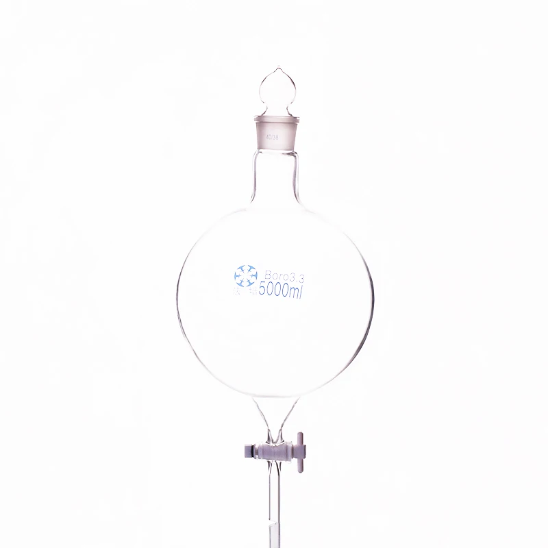 Separatory funnel globe shape,with ground-in glass stopper and stopcock 5000ml 40/38,Single-mouth flask with PTFE switch valve