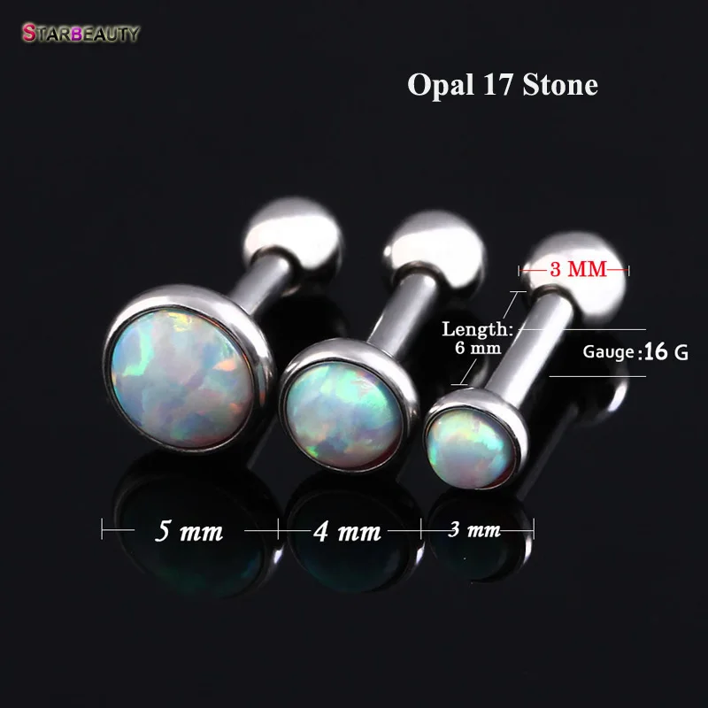 Starbeauty 1PC Luxury Natural Opal Ear Bone Nail 16G Nose Piercing Ombligo 1.2x6x3/4/5mm Opal Lip Piercing Nombril Body Jewelry